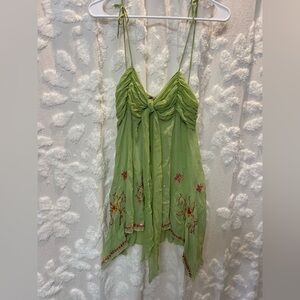 100% silk Green fairy top with embroidery